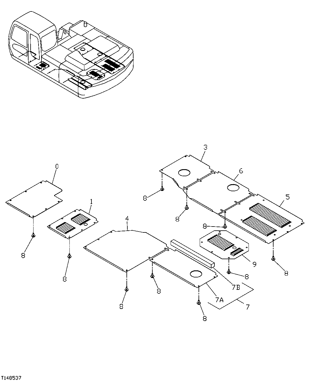 Схема запчастей John Deere 30CLC - 163 - UNDER COVER 1910 HOOD OR ENGINE ENCLOSURE