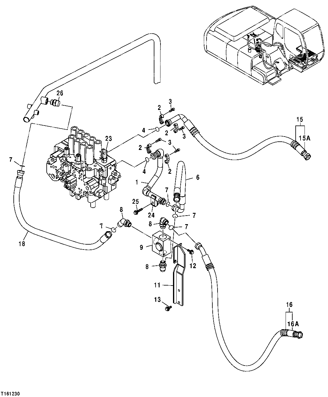 Схема запчастей John Deere 30CLC - 227 - CONTROL VALVE PRESSURE AND RETURN AUXILIARY PLUMBING (FACTORY) 3360 HYDRAULIC SYSTEM