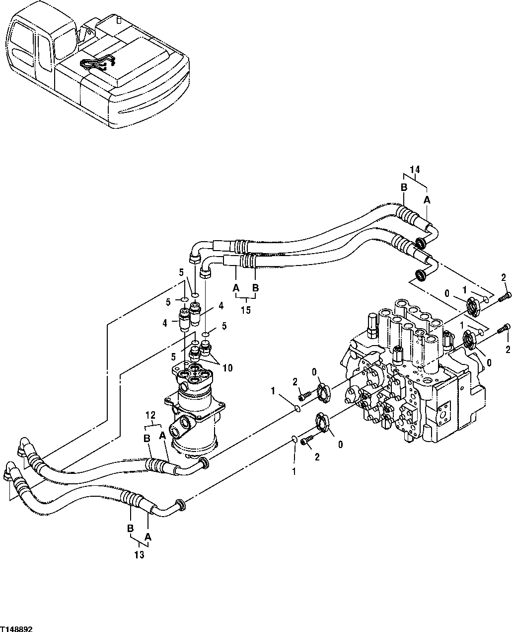 Схема запчастей John Deere 30CLC - 280 - MAIN LINES (CONTROL VALVE TO CENTER JOINT) 3363 Lines, Hoses & Fittings