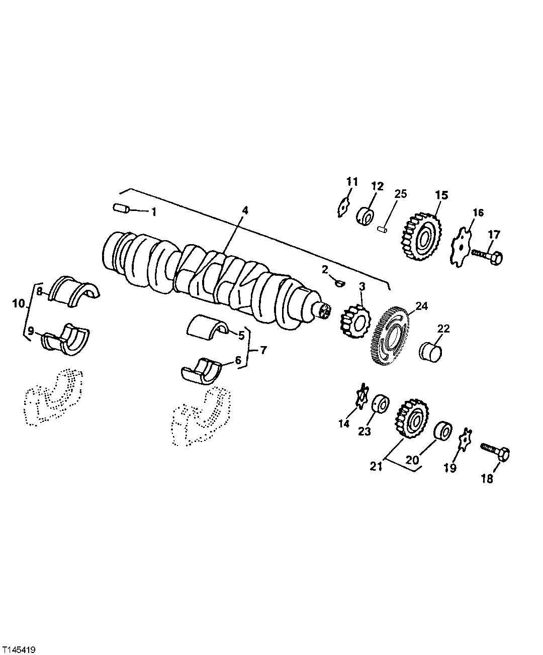 Схема запчастей John Deere 20C - 22 - CRANKSHAFT, GEAR AND MAIN BEARINGS 0400 Engine 4045HP050-RE508097 4045HP050