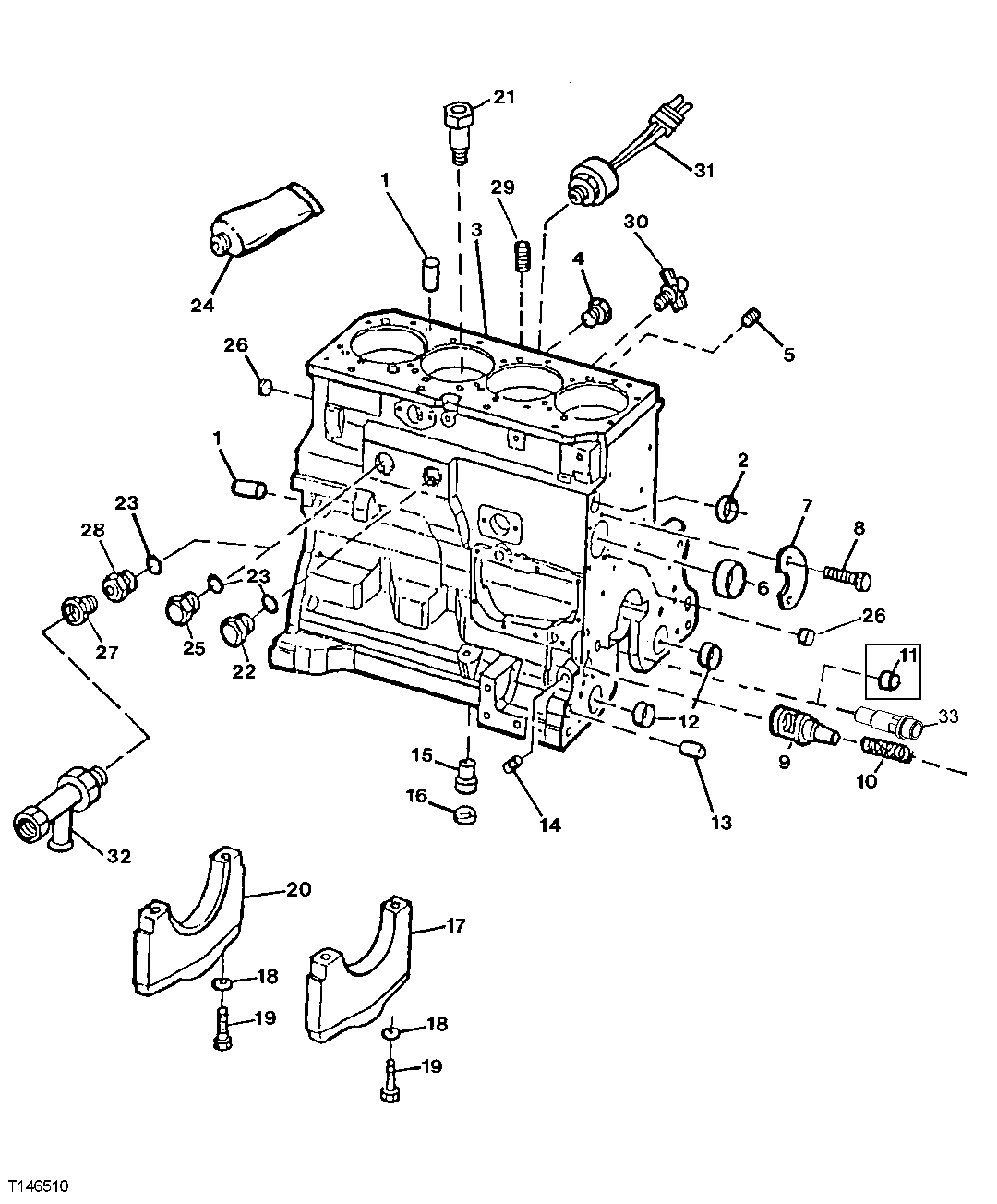 Схема запчастей John Deere 20C - 29 - CYLINDER BLOCK, MAIN BEARING CAPS 0400 Engine 4045HP050-RE508097 4045HP050