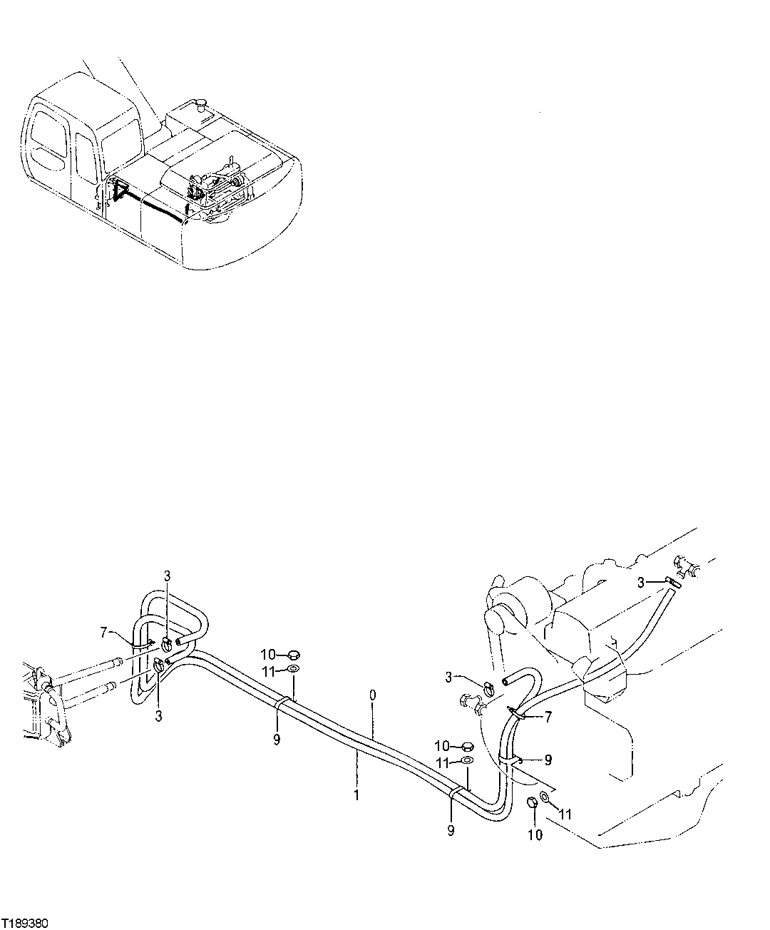 Схема запчастей John Deere 20C - 139 - HEATER CORE TO ENGINE HOSES (CAB HEATER) 1830 HEATING AND AIR CONDITIONING