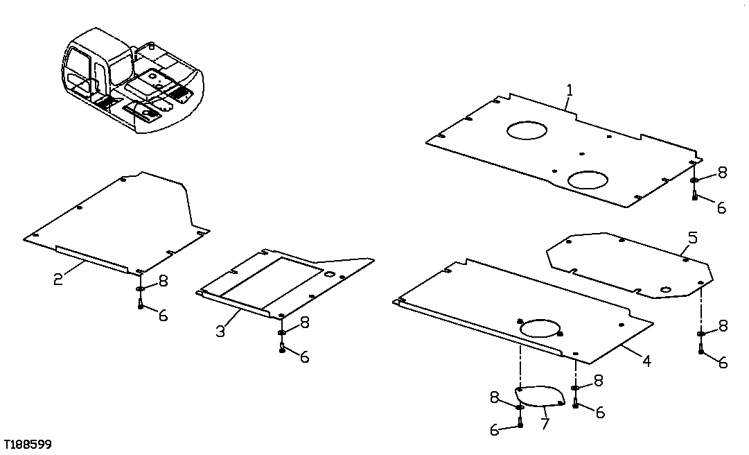 Схема запчастей John Deere 20C - 147 - BOTTOM PROTECTION COVERS 1910 HOOD OR ENGINE ENCLOSURE