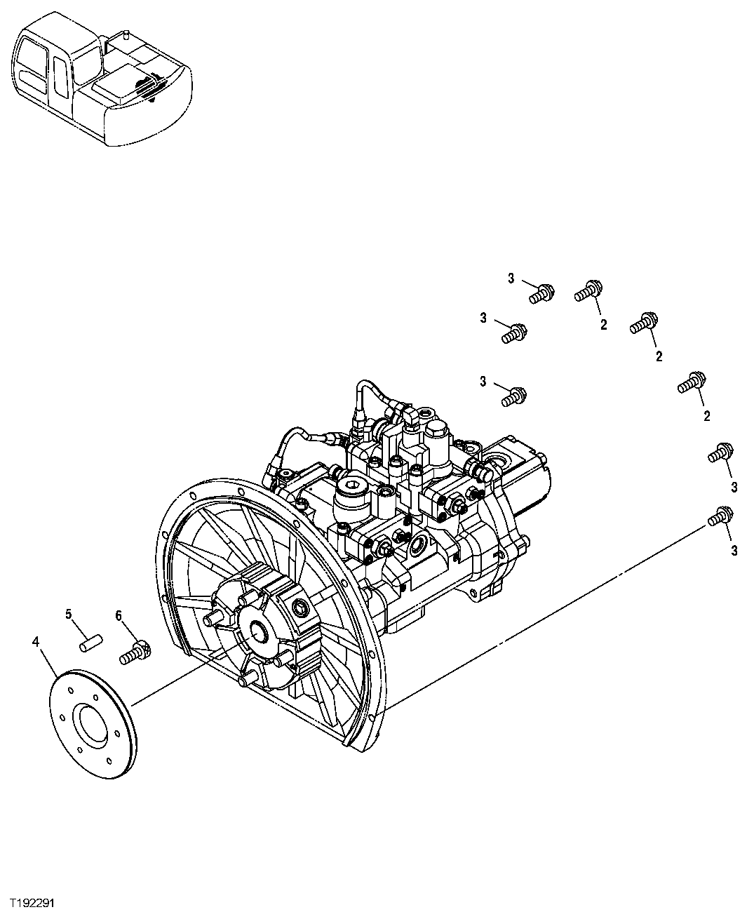 Схема запчастей John Deere 20C - 202 - HYDRAULIC PUMP MOUNTING AND SPACER 3361 HYDRAULIC PUMP