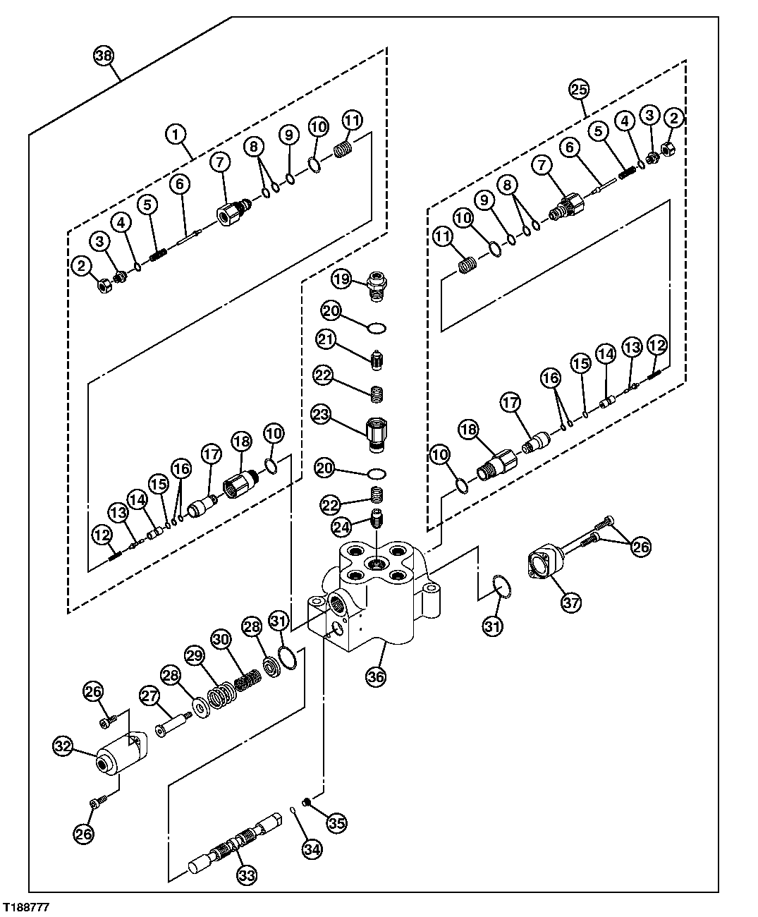 Схема запчастей John Deere 20C - 215 - BLADE CONTROL VALVE COMPONENTS 3362 CONTROL & LOAD HOLDING VALVES