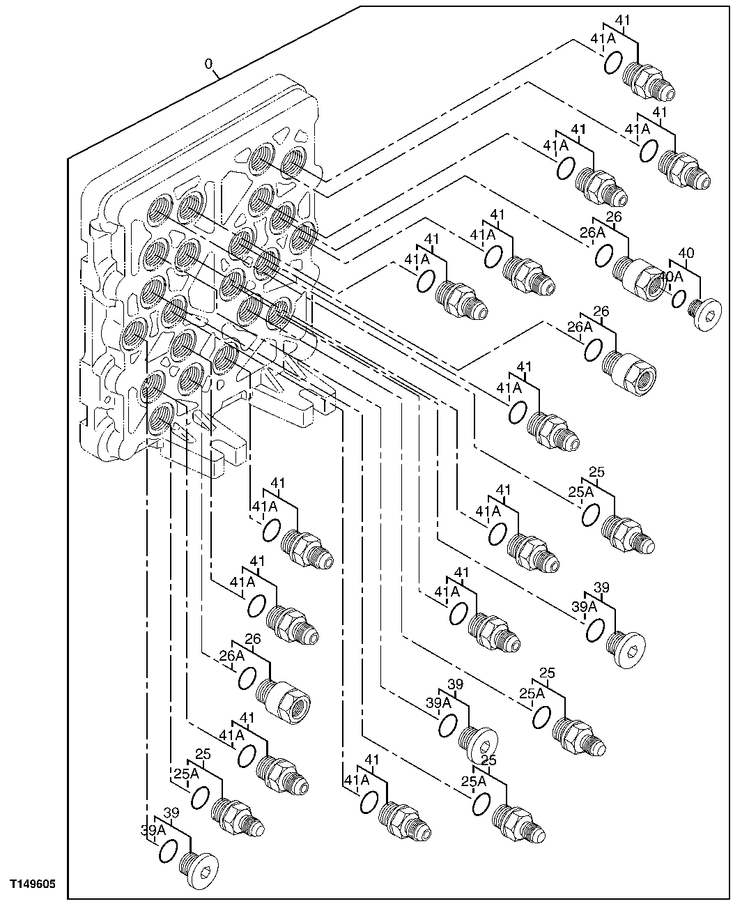 Схема запчастей John Deere 20C - 222 - PILOT SIGNAL MANIFOLD FITTINGS (CONTROL VALVE SIDE) 3362 CONTROL & LOAD HOLDING VALVES