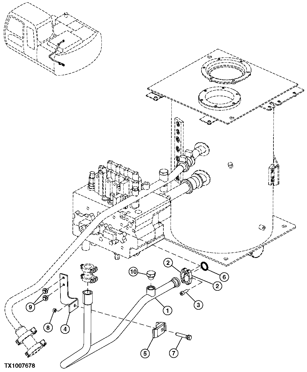Схема запчастей John Deere 20C - 227 - CONTROL VALVE TO OIL COOLER LINE 3363 LINES, HOSES & FITTINGS