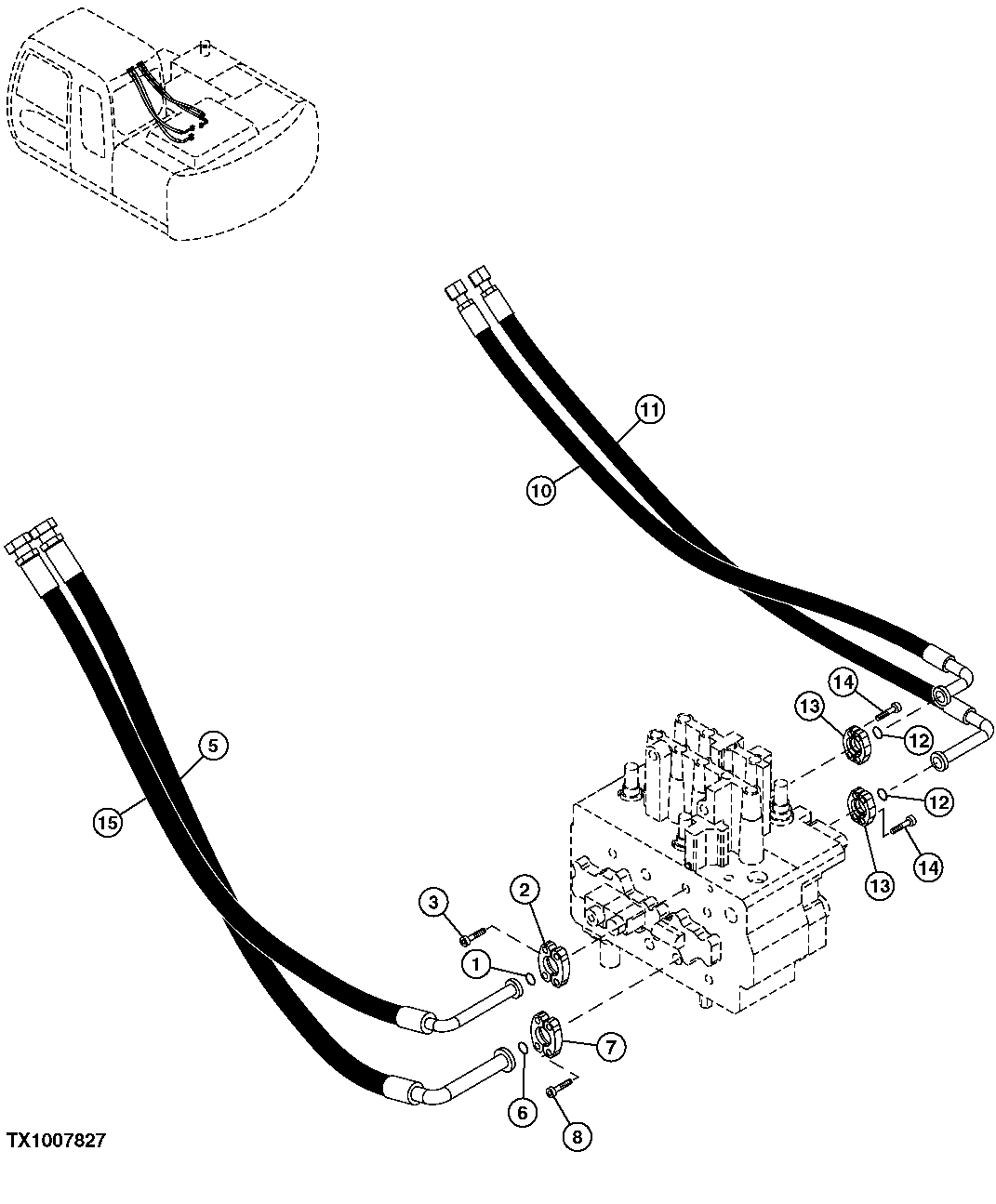 Схема запчастей John Deere 20C - 231 - CONTROL VALVE TO BOOM LINE HOSES (ARM AND BUCKET CYLINDER) 3363 LINES, HOSES & FITTINGS