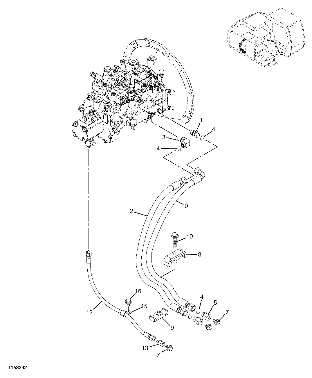 Схема запчастей John Deere 20C - 234 - ATTENUATOR HOSES 3363 LINES, HOSES & FITTINGS