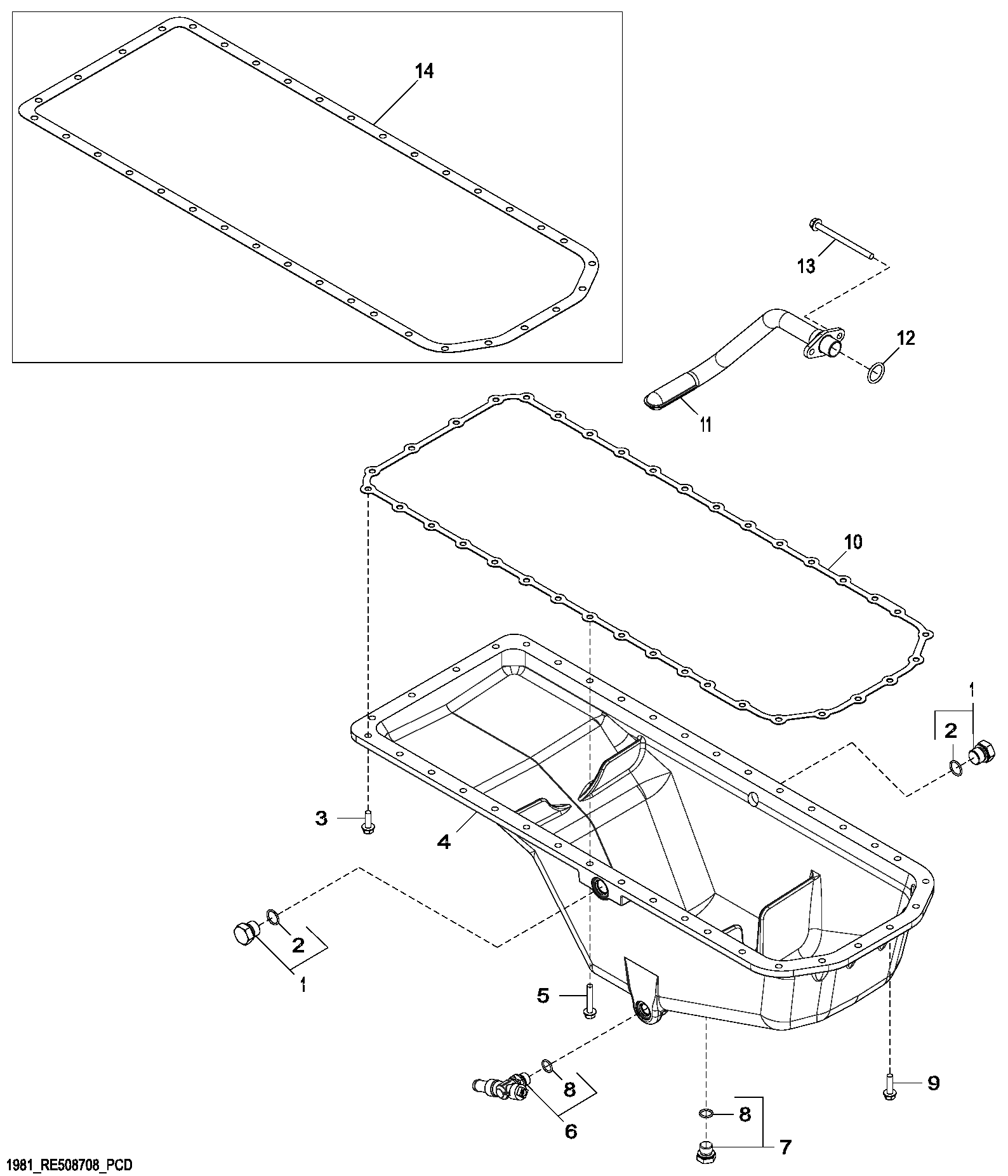 Схема запчастей John Deere 70CLC - 97 - 1981 Oil Pan 0400A 270C LC EXCAVATOR 6068HT055-RE507964 6068HT055