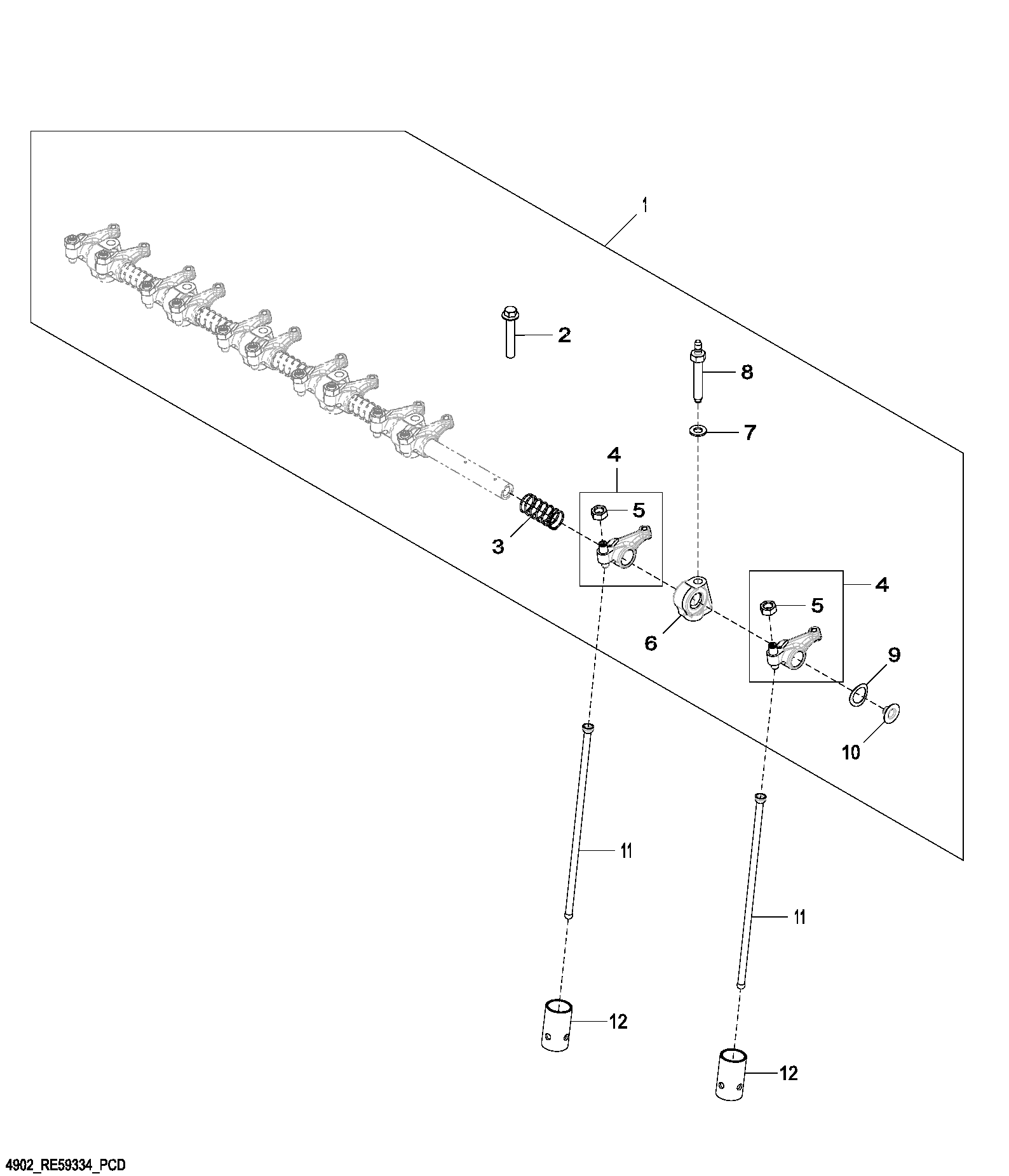 Схема запчастей John Deere 70CLC - 56 - 4902 Valve Actuating Mechanism 0400A 270C LC EXCAVATOR 6068HT055-RE507964 6068HT055