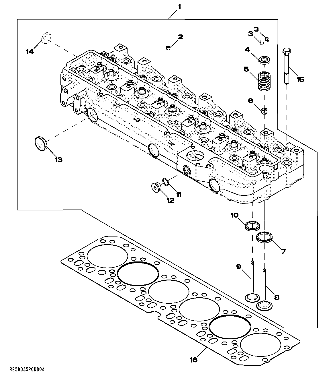Схема запчастей John Deere 70CLC - 58 - 5107 CYLINDER HEAD 0400A 270C LC EXCAVATOR 6068HT055-RE507964 6068HT055