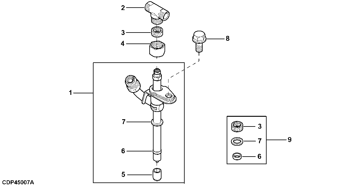 Схема запчастей John Deere 70CLC - 94 - 16MN FUEL INJECTION NOZZLE 0400B Engine 6068HT054-RE507967 6068HT054
