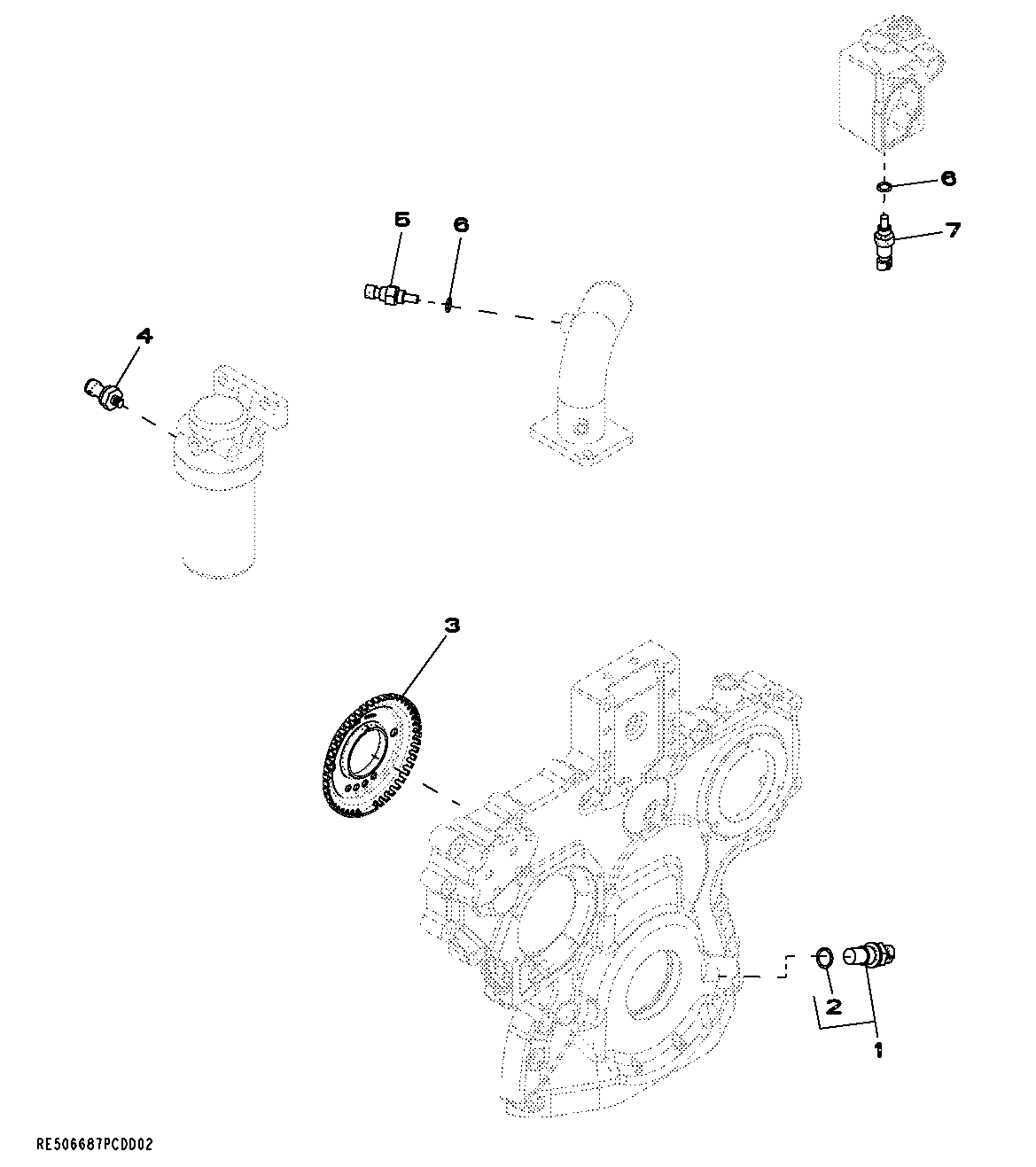 Схема запчастей John Deere 70CLC - 128 - 6707 SENSORS 0400B Engine 6068HT054-RE507967 6068HT054