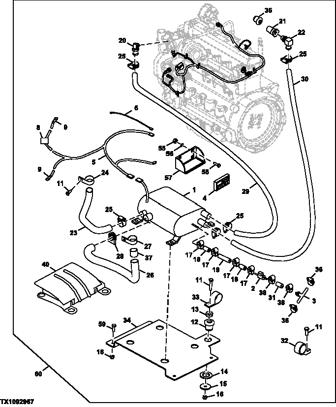 Схема запчастей John Deere 70CLC - 140 - DIESEL FIRED ENGINE COOLANT HEATER KIT (KITS BUILT AFTER MARCH 2009) 0505 COLD WEATHER STARTING AIDS
