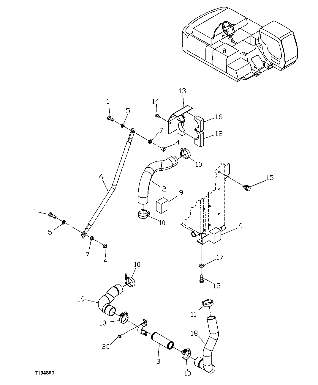 Схема запчастей John Deere 70CLC - 143 - RADIATOR SUPPORT 0510 ENGINE COOLING SYSTEMS