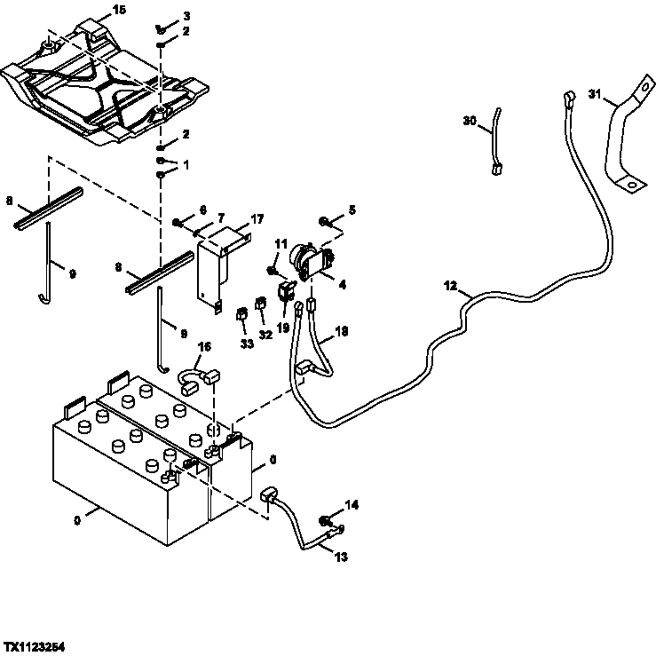 Схема запчастей John Deere 70CLC - 162 - BATTERIES AND HARNESSES 1671 BATTERIES, SUPPORT & CABLES