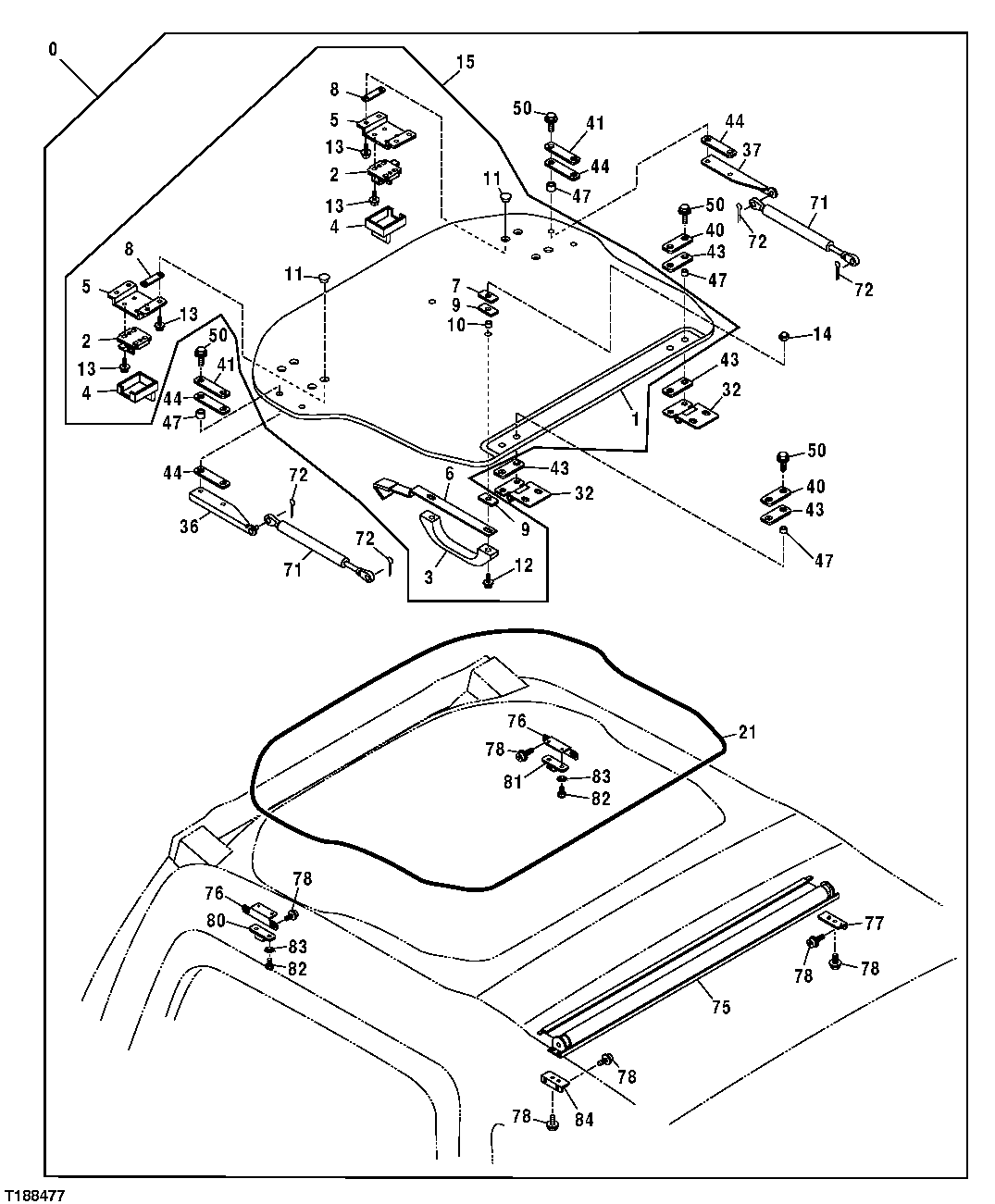 Схема запчастей John Deere 70CLC - 195 - CAB COMPONENTS 1810 OPERATOR ENCLOSURE