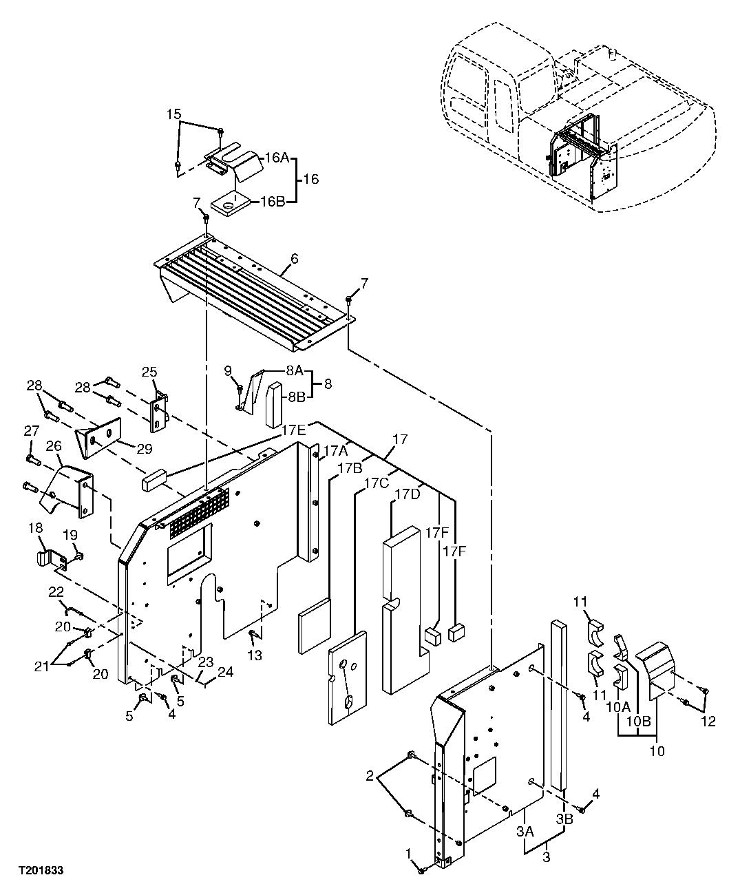 Схема запчастей John Deere 70CLC - 225 - COVER ASSEMBLY 1910 HOOD OR ENGINE ENCLOSURE
