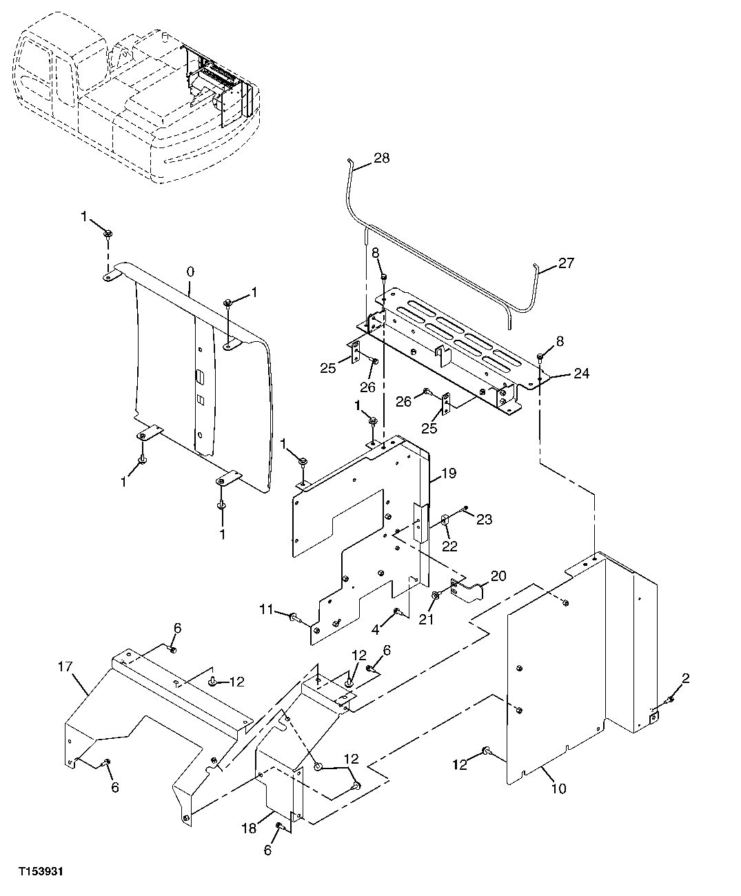 Схема запчастей John Deere 70CLC - 226 - SIDE COVER 1910 HOOD OR ENGINE ENCLOSURE