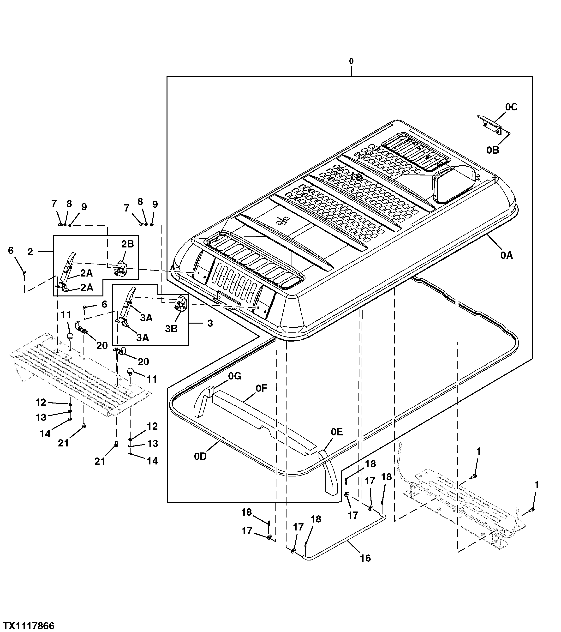 Схема запчастей John Deere 70CLC - 230 - ENGINE COVER 1910 HOOD OR ENGINE ENCLOSURE