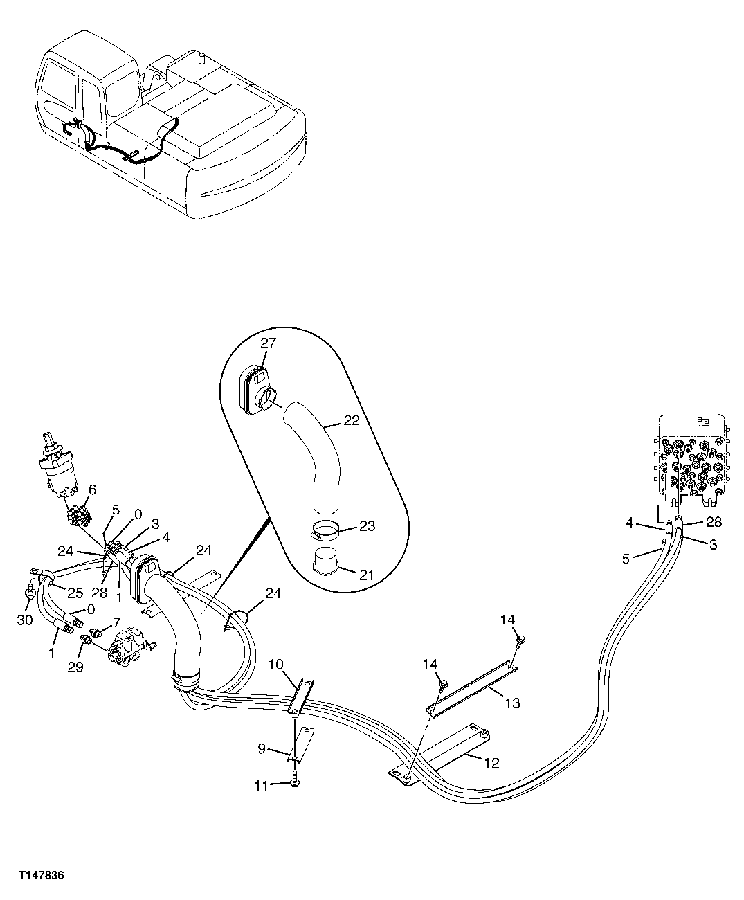 Схема запчастей John Deere 70CLC - 358 - PILOT HYDRAULIC LINES 3363 Lines, Hoses & Fittings