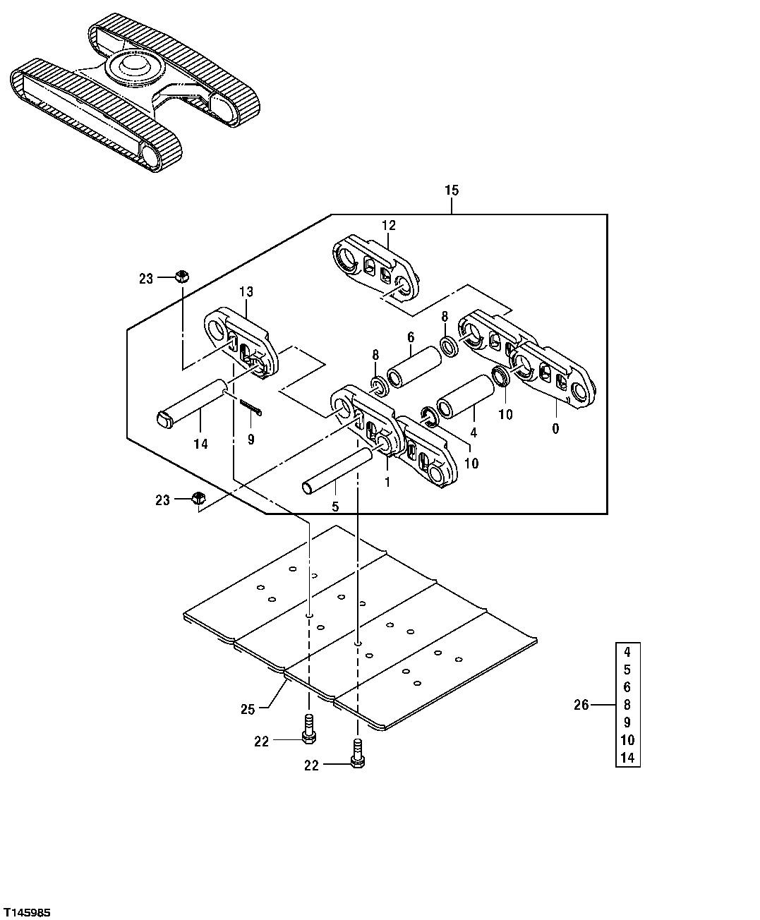 Схема запчастей John Deere 30CLC - 18 - TRACK CHAIN AND SHOES (370C) 0130 TRACK SYSTEMS