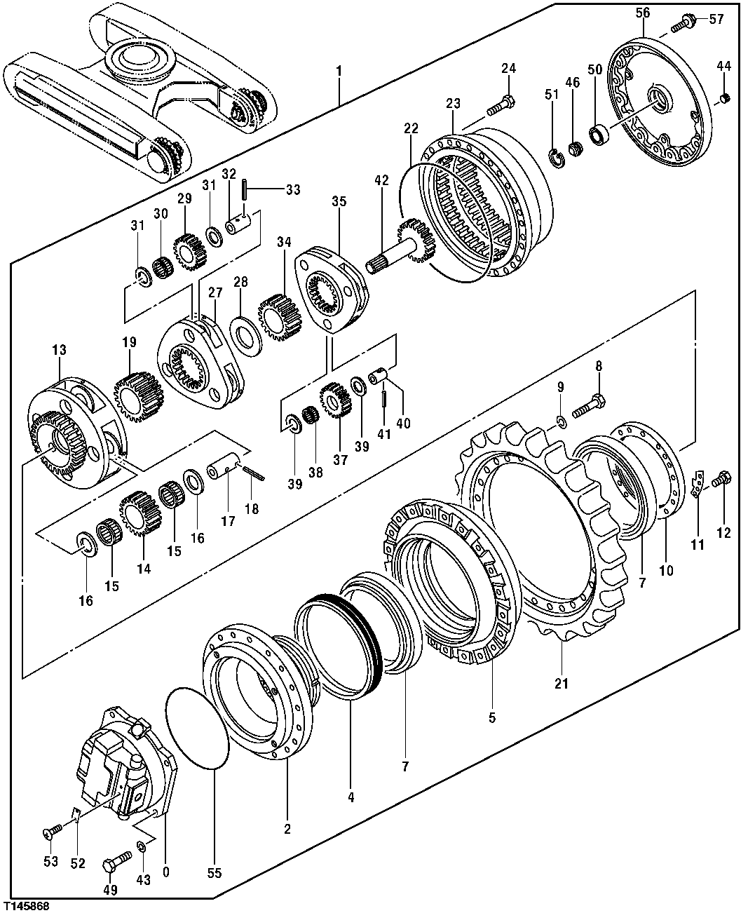Схема запчастей John Deere 30CLC - 28 - Propel Gear Box Components (370C) 0260 AXLES, DIFF. & SUSP. SYS. HYD. (INCL. FWD)