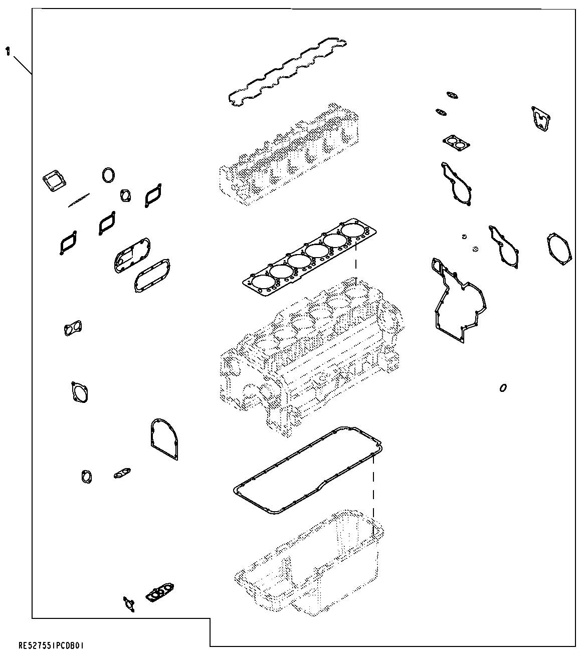 Схема запчастей John Deere 30CLC - 158 - 9902 (ENGINE GASKET KIT) 0400B 6081HT008 6081HT008-RE527869 6081HT008