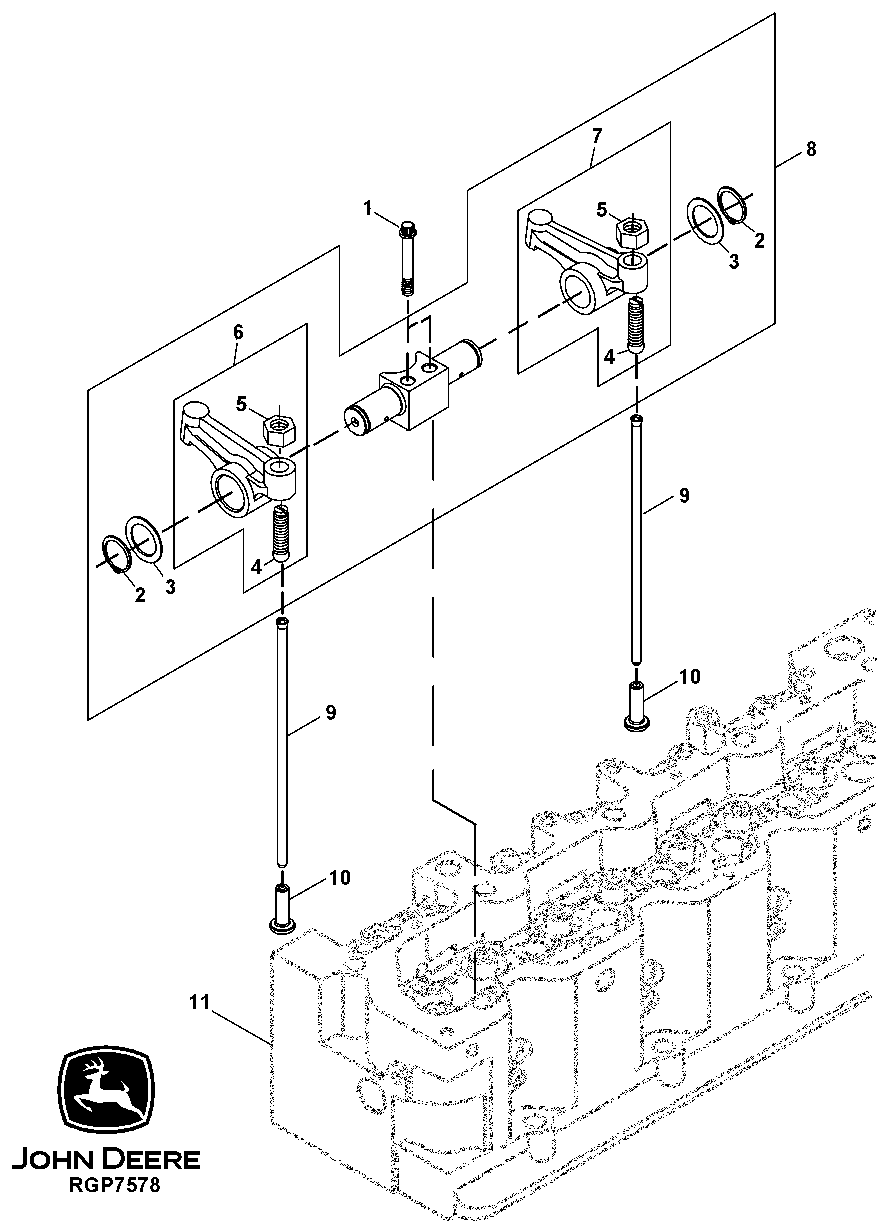 Схема запчастей John Deere 30CLC - 104 - ROCKER ARMS, SHAFT AND PUSH RODS 0400B 6081HT008 6081HT008-RE527869 6081HT008