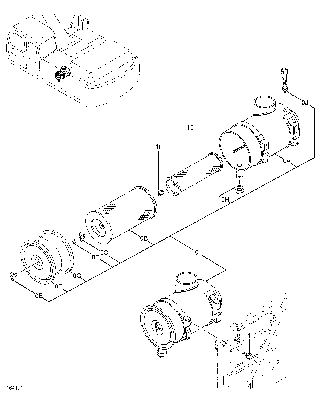 Схема запчастей John Deere 30CLC - 176 - AIR CLEANER 0520 INTAKE SYSTEM