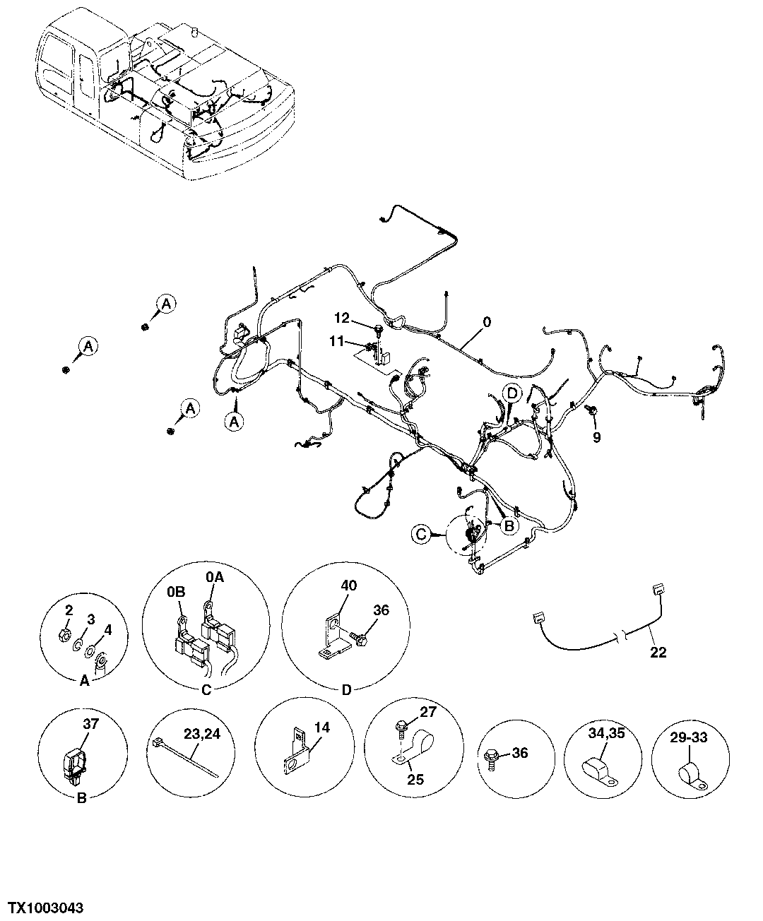 Схема запчастей John Deere 30CLC - 196 - Wiring Harness 1674 WIRING HARNESS & SWITCHES (IF NOT INCLUDED ELSEWHERE)