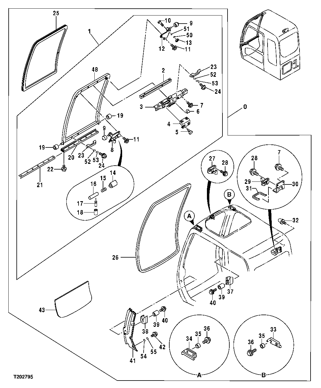 Схема запчастей John Deere 30CLC - 213 - CAB, WINDOWS AND COMPONENTS 1810 OPERATOR ENCLOSURE