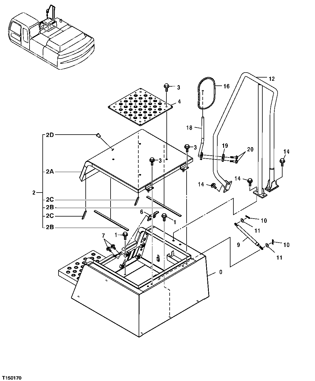 Схема запчастей John Deere 30CLC - 241 - TOOL BOX (STORAGE COMPARTMENT) 1910 HOOD OR ENGINE ENCLOSURE