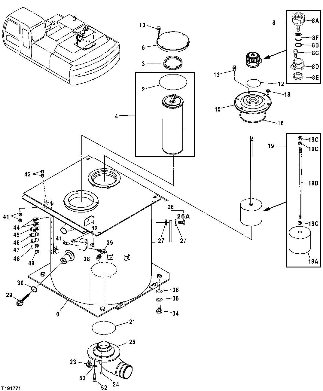 Схема запчастей John Deere 30CLC - 264 - HYDRAULIC OIL RESERVOIR 2160 VEHICLE HYDRAULICS