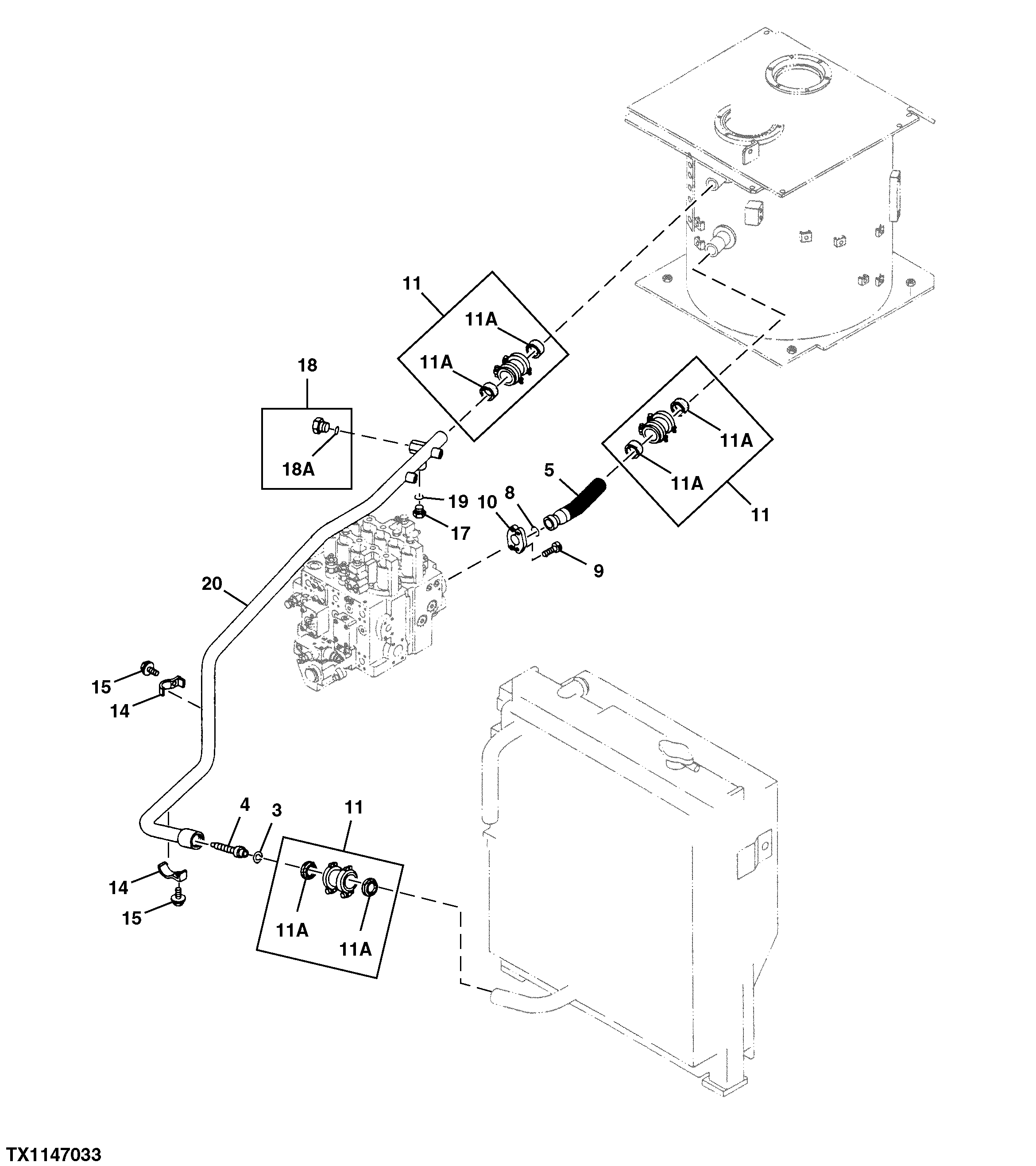 Схема запчастей John Deere 30CLC - 320 - Return Lines, Hydraulic Oil Tank To Oil Cooler 3360 HYDRAULIC SYSTEM