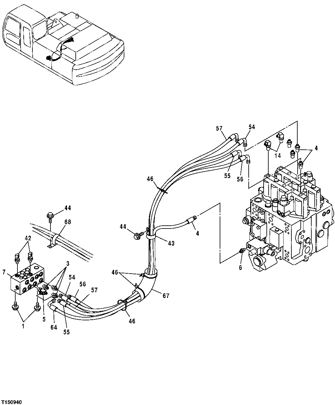 Схема запчастей John Deere 30CLC - 347 - PILOT LINES (FLOW REGULATOR VALVE TO CONTROL VALVE) 3360 HYDRAULIC SYSTEM