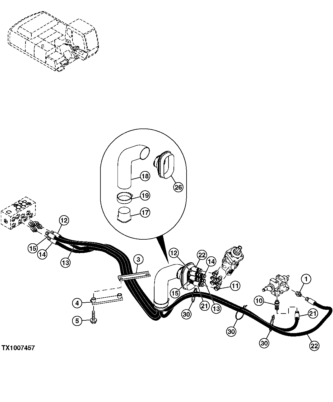 Схема запчастей John Deere 30CLC - 355 - PILOT LINES (RIGHT SIDE OF MACHINE) 3360 HYDRAULIC SYSTEM