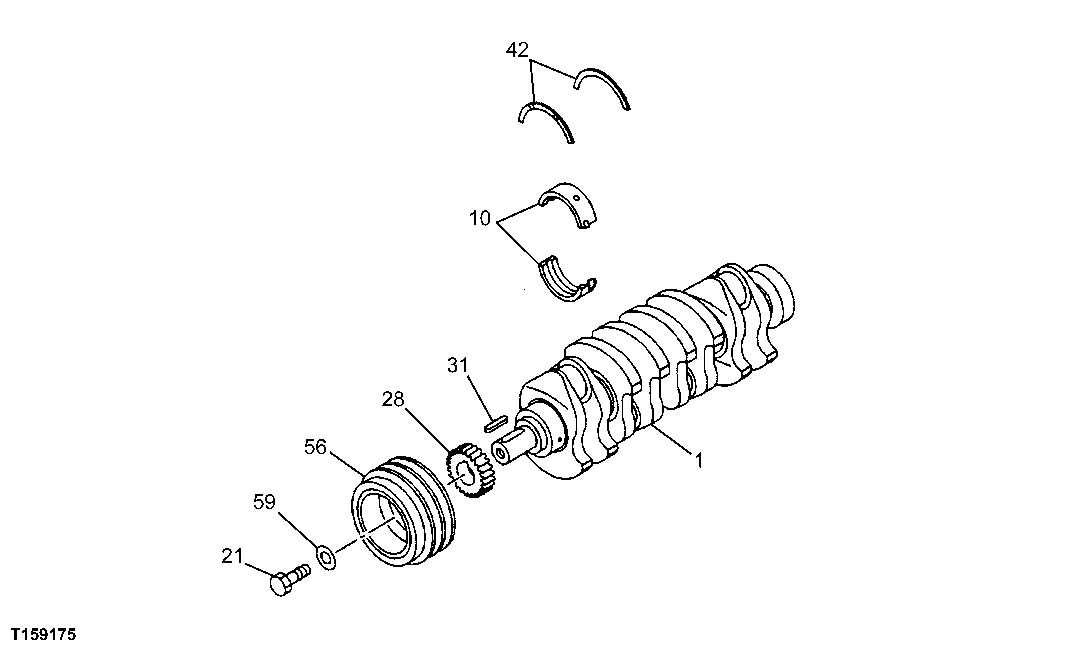 Схема запчастей John Deere 60C LC - 21 - CRANKSHAFT 0401 CRANKSHAFT AND MAIN BEARINGS