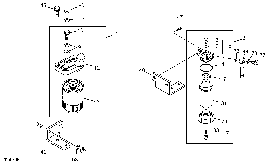 Схема запчастей John Deere 60C LC - 42 - WATER SEPARATOR AND FINAL FUEL FILTER 0420 FUEL FILTER