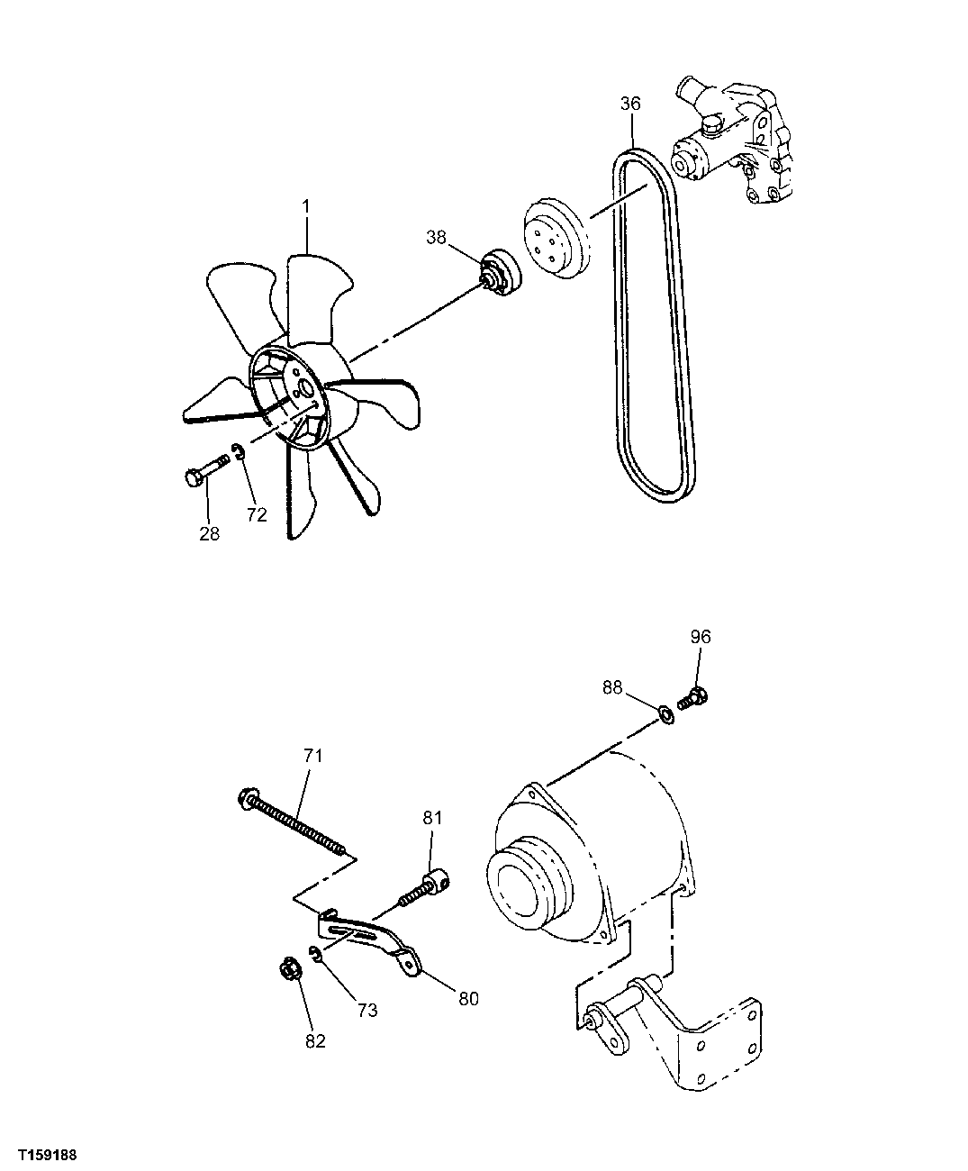 Схема запчастей John Deere 60C LC - 46 - FAN AND FAN BELT 0429 FAN DRIVE (DAMPER, IDLER, PULLEYS, AND BELT)