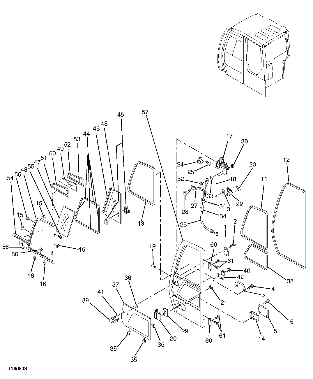 Схема запчастей John Deere 60C LC - 88 - CAB COMPONENTS (DOOR ASSEMBLY) 1810 OPERATOR ENCLOSURE