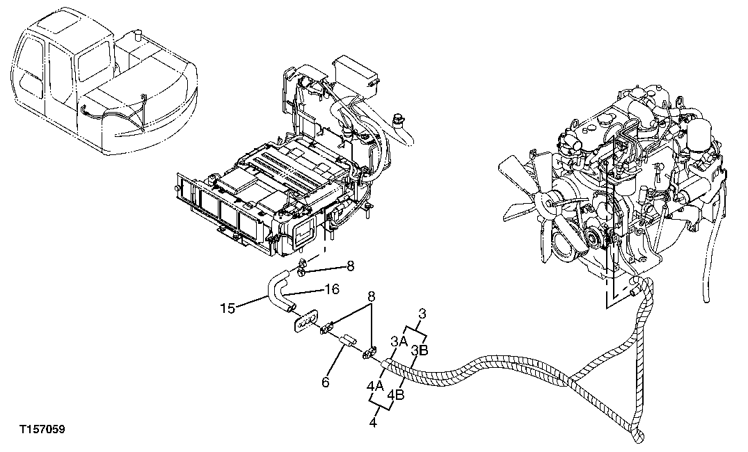 Схема запчастей John Deere 60C LC - 115 - HEATER HOSES 1830 HEATING AND AIR CONDITIONING