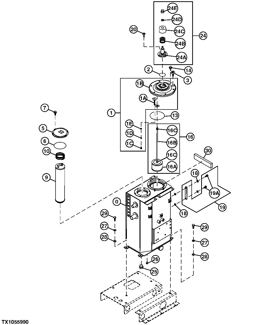 Схема запчастей John Deere 60C LC - 242 - Hydraulic Oil Tank 3364 HYDRAULIC RESERVOIR