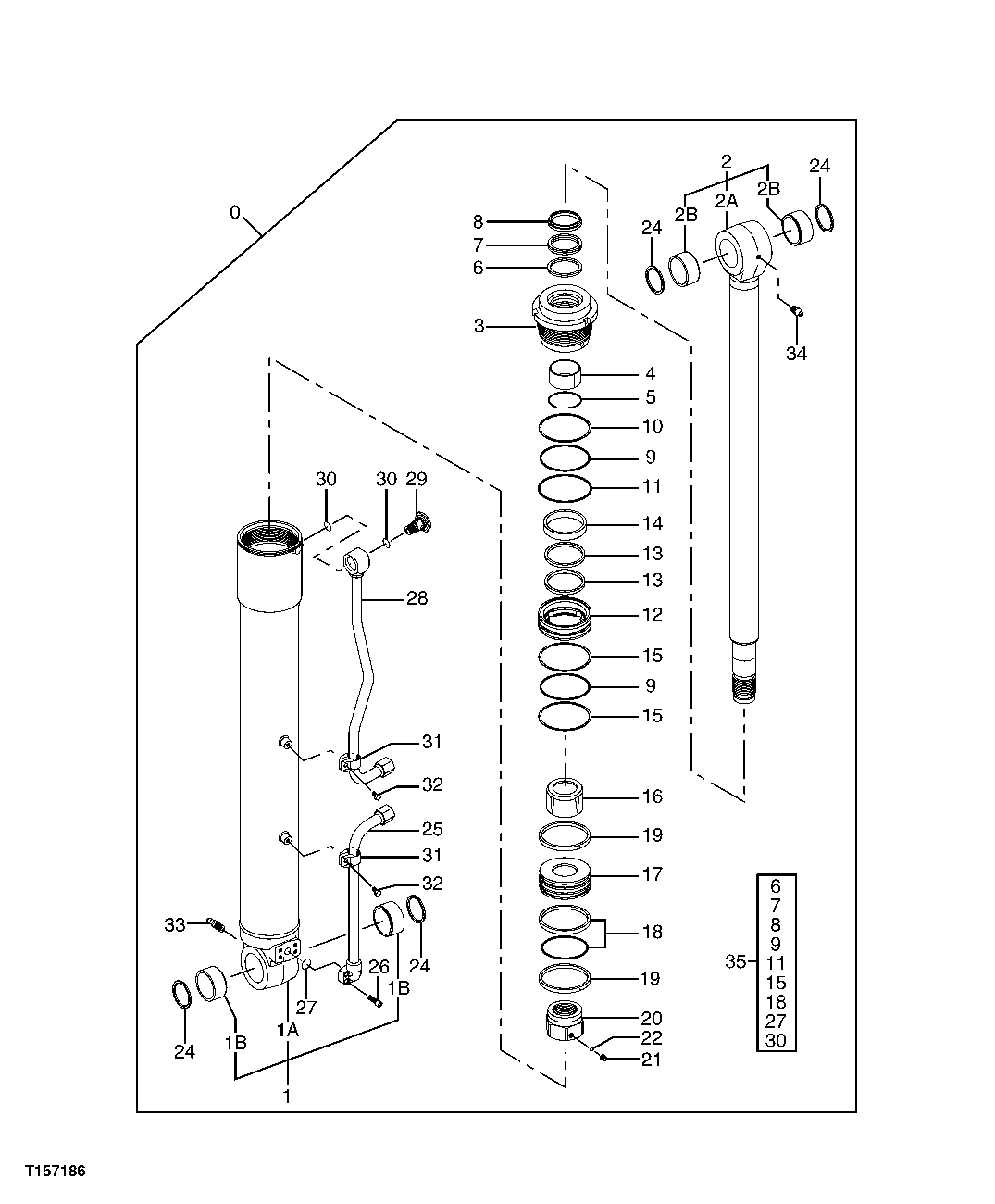 Схема запчастей John Deere 60C LC - 243 - BOOM CYLINDER COMPONENTS 3365 HYDRAULIC CYLINDERS