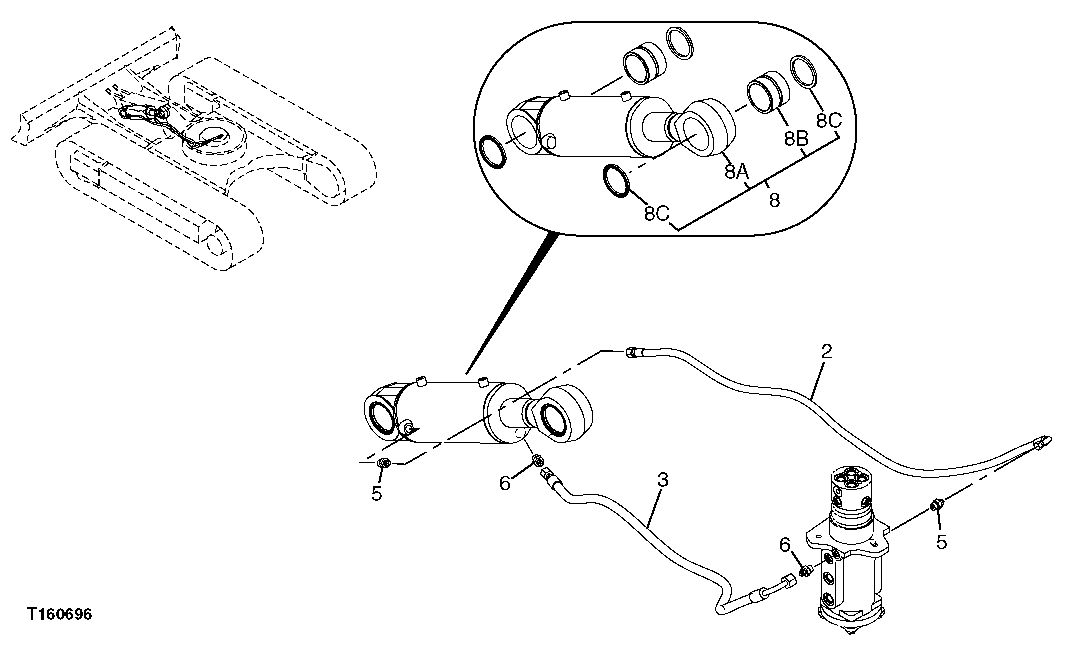 Схема запчастей John Deere 60C LC - 252 - BLADE HYDRAULIC CYLINDER HOSES 3401 BLADE