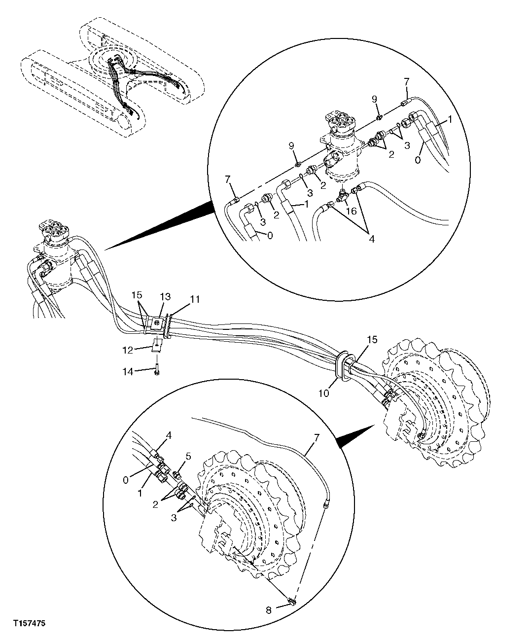 Схема запчастей John Deere 2054 - 19 - ROTARY MANIFOLD TO PROPEL MOTOR HOSES 0263 LINES, HOSES & FITTINGS