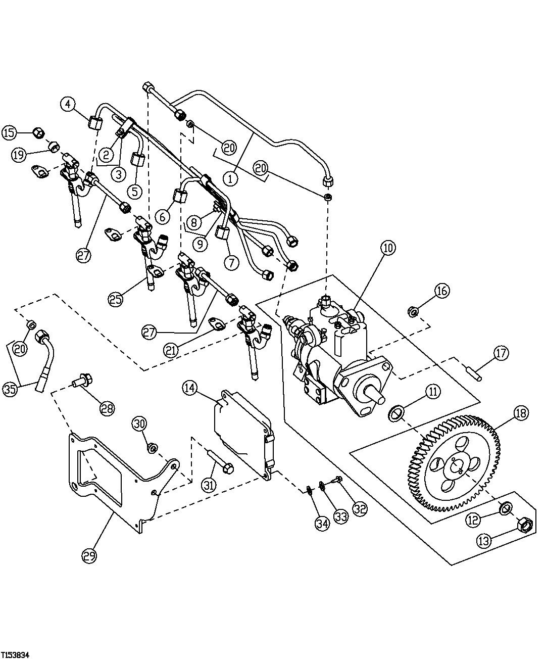 Схема запчастей John Deere 2054 - 41 - FUEL INJECTION PUMP,FUEL INJECTION LINES AND ENGINE CONTROLLER 0400 Engine 4045HP051-RE508144 4045HP051