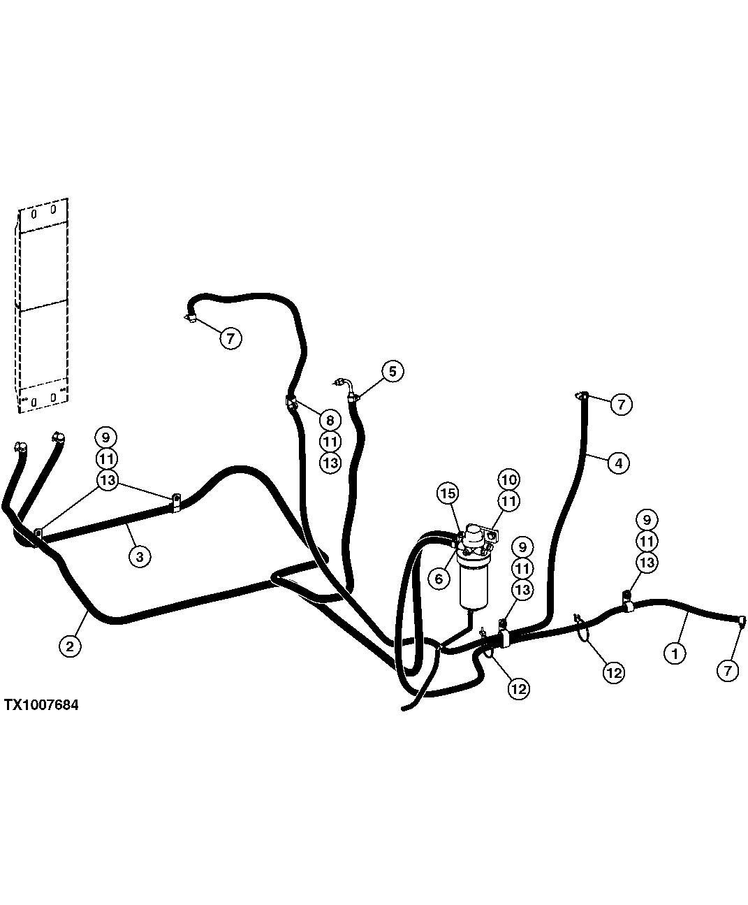 Схема запчастей John Deere 2054 - 78 - LOW PRESSURE FUEL HOSES FROM FUEL TANK TO ENGINE 0560 EXTERNAL FUEL SUPPLY SYSTEMS