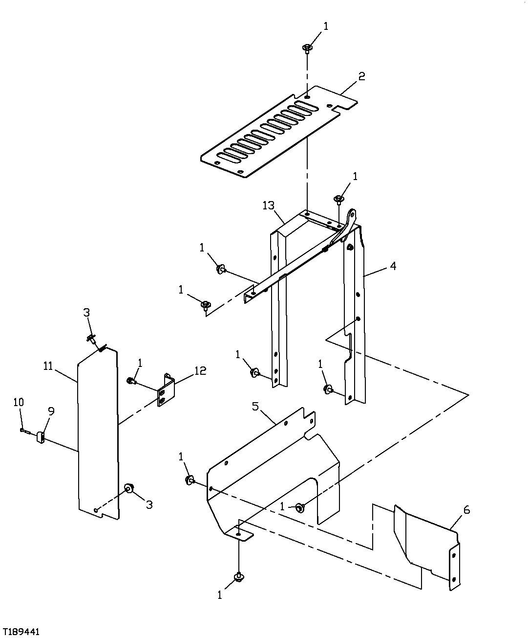 Схема запчастей John Deere 2054 - 141 - HYDRAULIC PUMP COMPARTMENT TOP COVER AND SUPPORTS 1910 HOOD OR ENGINE ENCLOSURE